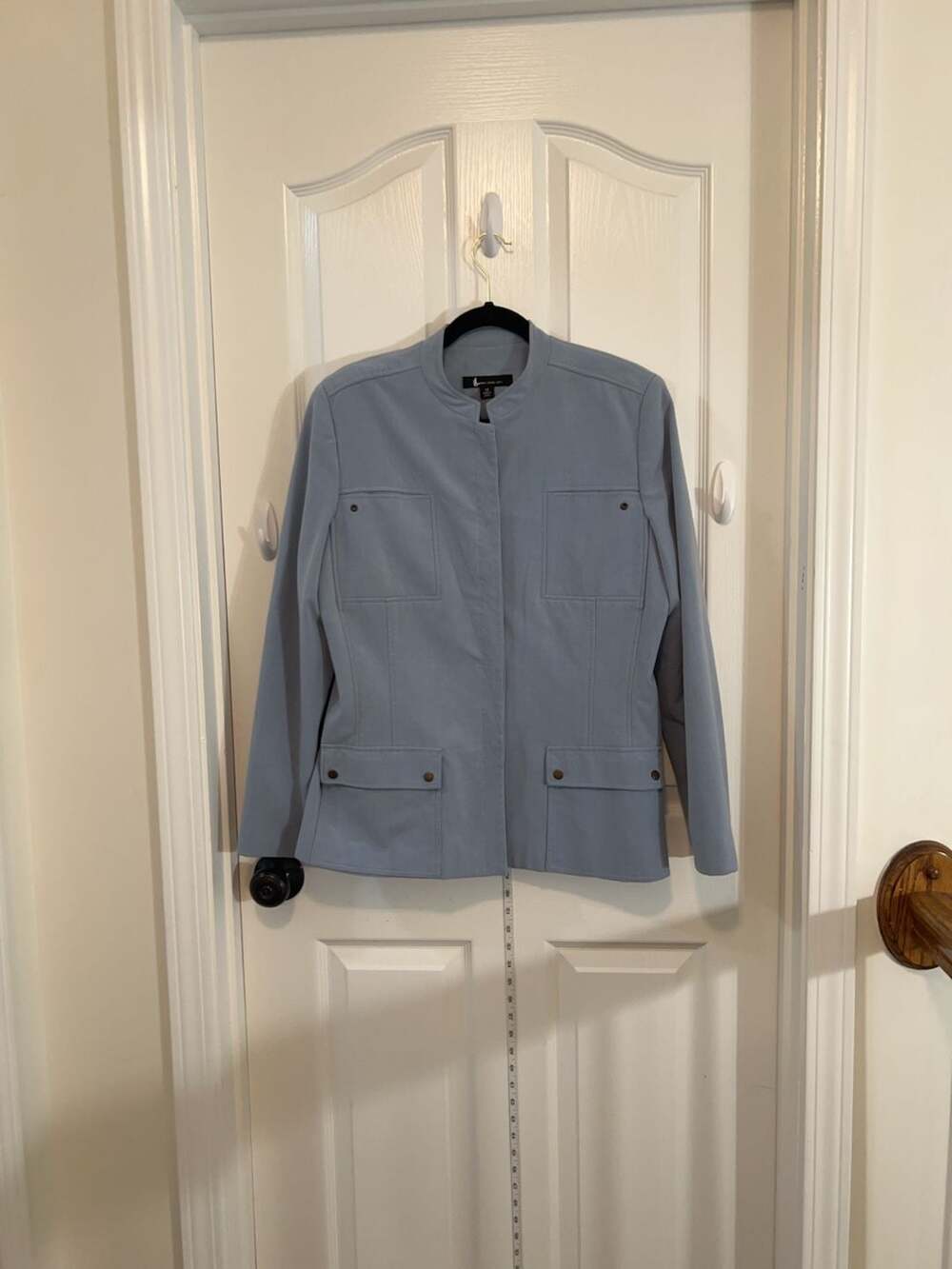 Larry Levine Light Blue Utility Jacket Women’s Size 14 Snap Front Career Blazer
